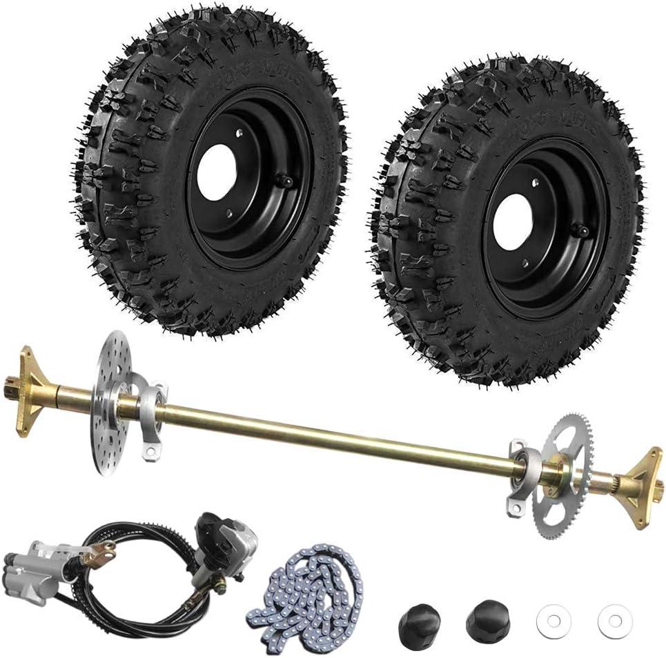 29inch Rear Axle Assembly Wheel Hub Set, Wheel Tires With Rim & Brake Assembly and T8F Chain Suitable for DIY Go Kart Quad, Trike, Drift Bikes