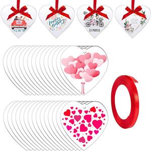 30 Pcs Blank Acrylic Heart Ornament Bulk, Valentine's Day Clear Plexiglass Hanging Decorations Transparent Pendent with Hole, Heart Acrylic Discs for Keychain Craft DIY Gift Tags Wedding (3in)