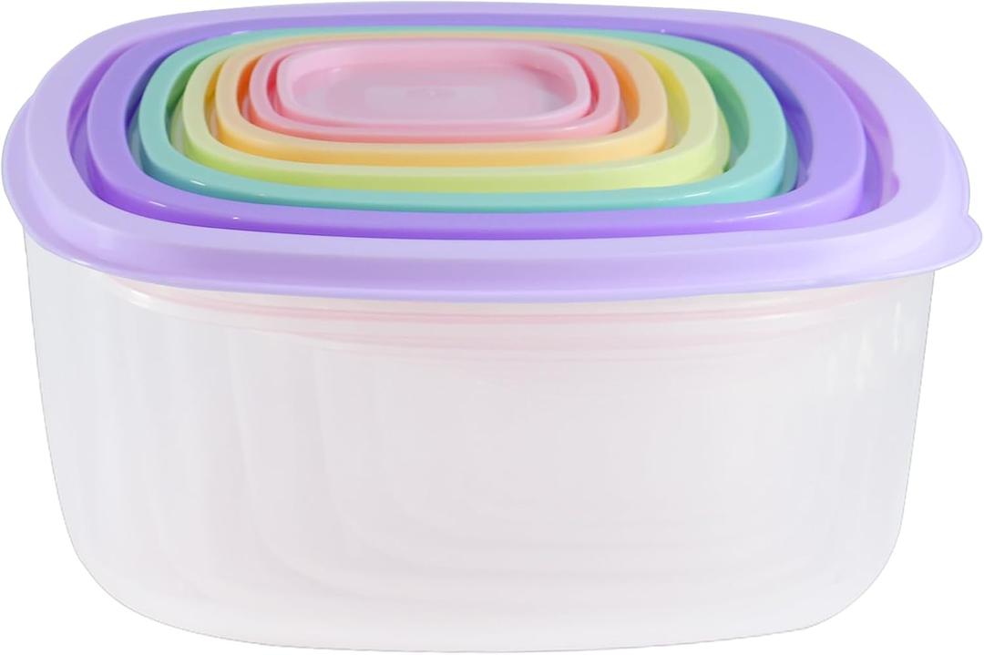 Plastic Multicolor Salad Bowl Set,Microwave and Dishwasher Safe,Ideal for Baking, Prepping, Cooking and Serving Food (Set of 7) (Purple-Square)