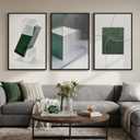 Large Framed Green and White Abstract Wall Art for Living Room, 3 Piece Modern Canvas Prints Paintings Artwork for Walls, Minimalist Geometric Pictures for Hallway Dining Bedroom Wall Decor 24x36 In