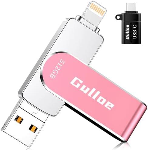 Gulloe 512GB USB Flash Drive Intended for iPhone iPad, Memory Stick Storage for Photos and Videos Backup, Compatible with iPhone iPad Android PC, Plug and Play, No Application Required (Pink)