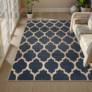 Lahome Moroccan Outdoor Rug 5x7, Easy Jute Blue Washable Rugs for Patio Living Room Outdoor Decor, Geometric Woven Area Rug Non Slip for Backyard, Thin Farmhouse Carpet for Bedroom Dining Room