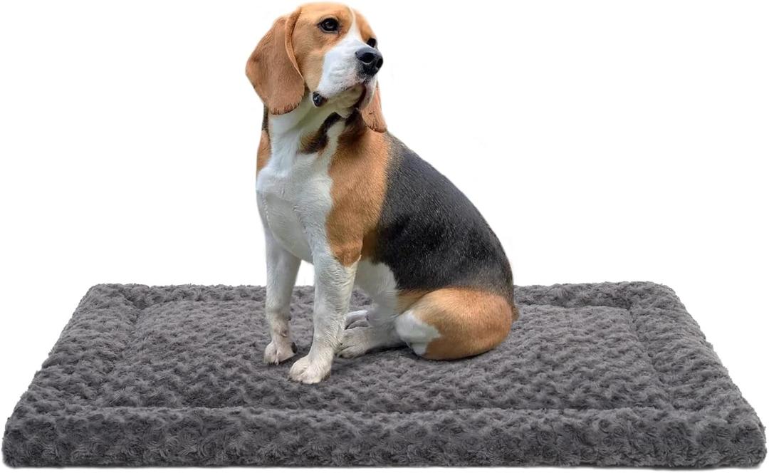 Washable Dog Bed Reversible Dog Beds for Crate Soft Fluffy Kennel Pad Anti-Slip Pet Sleeping Mat for Large Jumbo Medium Small Dogs (Grey, 36.00" x 23.00" x 1.50")