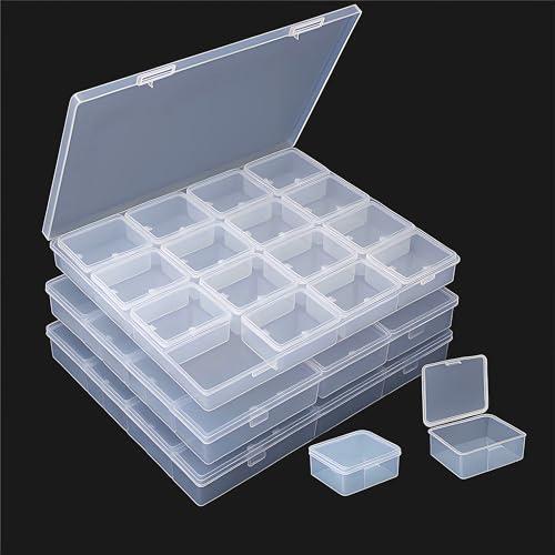 CHSZCHOMER Large Bead Storage Box - Grids Clear Organizer, 4 Pack,Portable for Jewelry,Diamonds,Hardware,Craft Accessories Grid Plastic Box,Oil Painting Color Palette,Ring Earring Storage Box