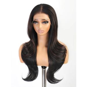 cuiud Black Mix Brown Lace Front Wig 134 HD PrePlucked Glueless Lace Front Wigs for Women 26inch Black Highlight Wavy Layered Wig for Beginner Daily Party Use