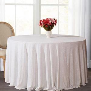HMQIANG White Sequin Tablecloth, 132 inches,Round Glitter Table Cover for Wedding Party Events