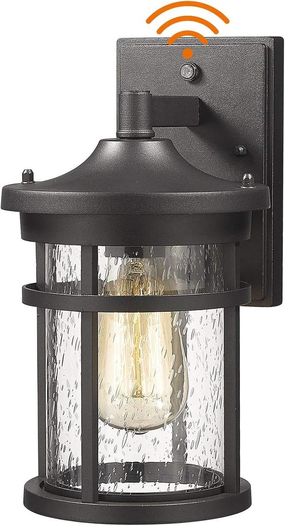 Dusk to Dawn Outdoor Wall Lighting Outdoor Wall Lantern with Sensor Exterior Wall Light Anti-Rust Porch Light Fixtures Wall Mount Waterproof Wall Sconce with Clear Seeded Glass for Garage Patio