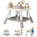 Baby Activity Center, Baby Jumpers and Bouncers with 5 Toys, Lights & Music, Adjustable Heights, 3-Stage Activity Center & Play Table, 360 Rotary Interactive Play Center for Baby Ages 6m+ (White)