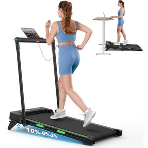 THERUN Walking Pad, 2 in 1 Foldable Treadmills for Home, 2.5HP Under Desk with Handle Bar, 16" Widened Running Belt, with Remote Control & LED Touch Screen (Green Black)