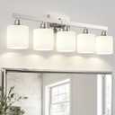 VOLISUN 5-Light Bathroom Light Fixtures, Brushed Nickel Bathroom Vanity Light Over Mirror, Modern Vanity Light for Bathroom with Milky White Frosted Glass Shades (Bulbs Excluded)