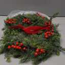 24'' Artificial Cedar Wreath for Front Door Christmas Wreaths Faux Cedar Decorated with Berry and Ribbons Xmas Wreath for Indoor Window Holiday Decor