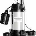 FOTING 1HP Submersible Sump Pump Cast Iron and Stainless Steel, 6000 GPH Sewage/Effluent Pump, 115V Automatic Tethered Float Switch, Septic Pumps for Basement, Septic Tank, Basin, Sewage System