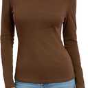 Abardsion Women Boat Neck Tops Cotton Long Sleeve Shirts Slim Fitted Fall Spring Y2K Clothes Outfits 2026 (Small, Brown)