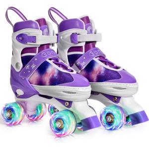 Gonex Roller Skates for Girls Kids Boys Women with All Light Up WheelsAdjustable Rollerskates for Beginners Toddler Youth, Gift for Indoor Outdoor (Small Size 11-1 Little Kids)