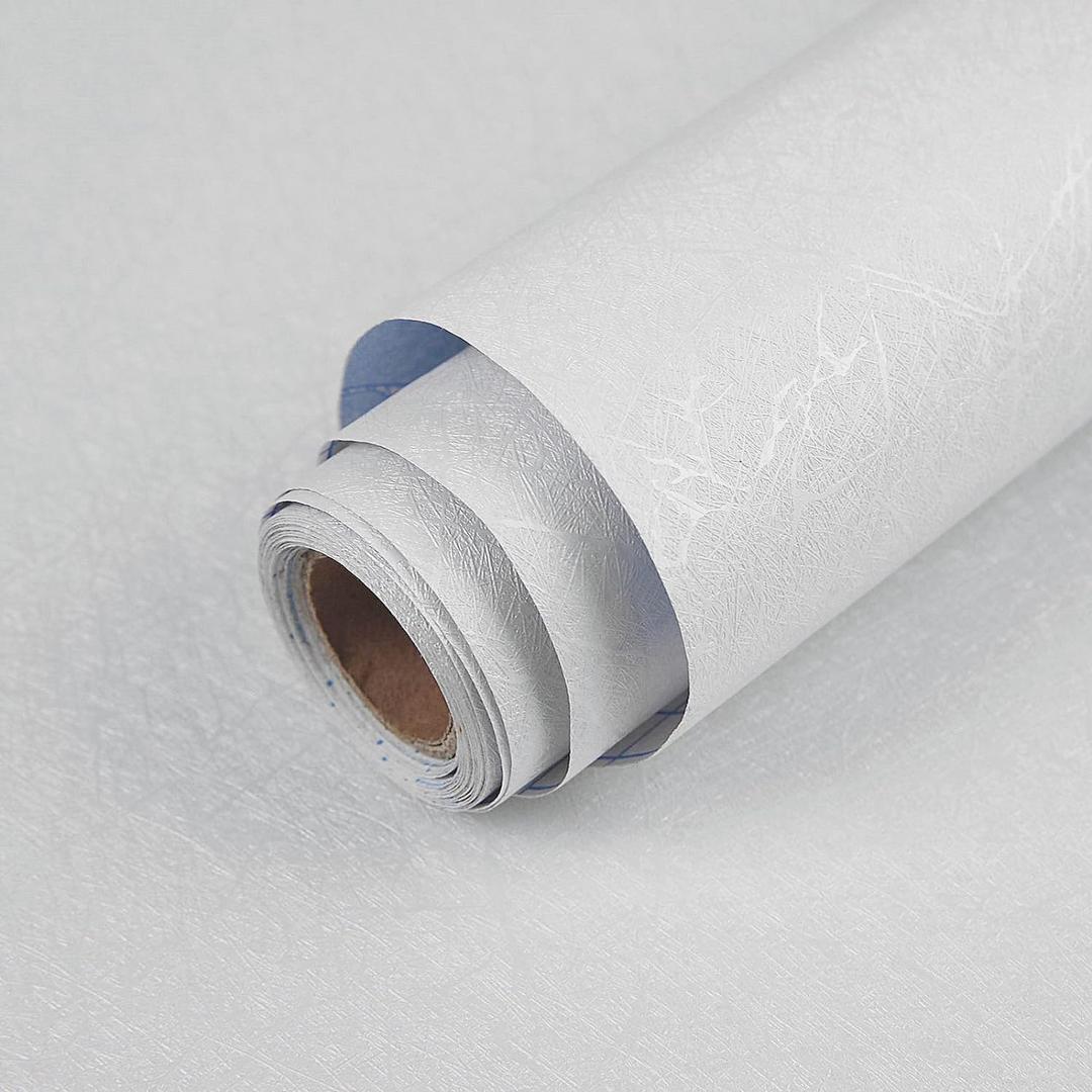 White Textured Wallpaper Peel and Stick - Removable Silk Embossed Vinyl Wrap Paper for Cabinet - New Environmentally Friendly Upgrade Wall Paper for Cabinets, Shelves, Backsplash 15.7 X 118 Inch