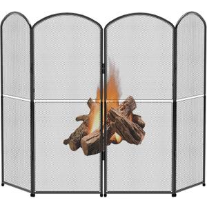 Fireplace Screen Stand Black 4 Panel Fireplace Cover Metal Fire Spark Guard Cover Foldable Decorative Fireplace Screen for Home Indoor Fireplace, Black (47.8" W x 31" H)