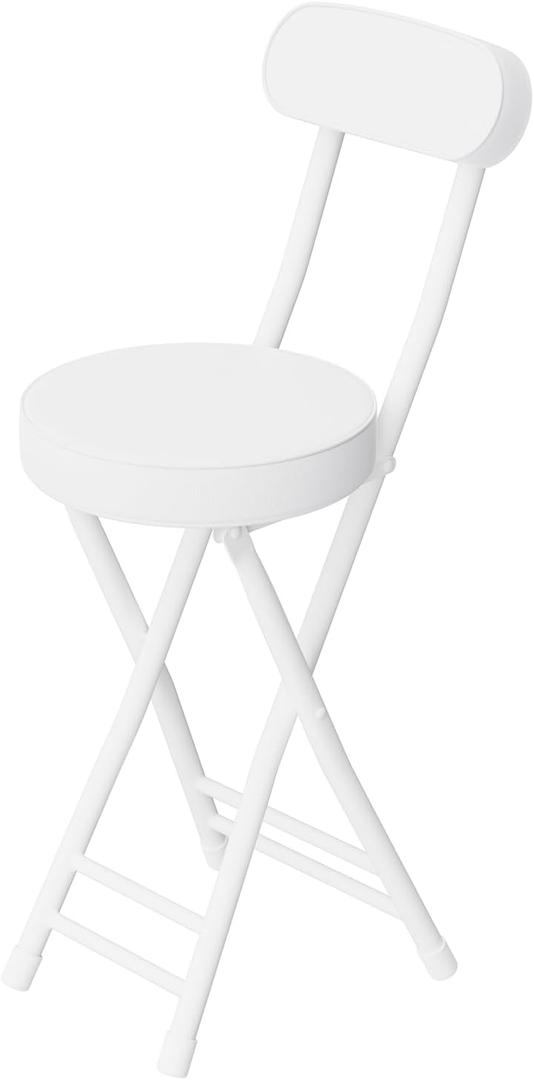 Folding Stool,Cushioned Padded Folding Bar Stool,24inch White Height Heavy Duty Portable Chair Stool with 300lbs Capacity for Kitchen Living Room Garden Camping Fishing
