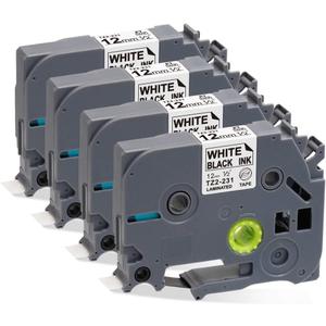4 Pack Label Tape Compatible with Brother TZe-231 Tape 12mm 0.47 Laminated White for Brother P Touch Label Maker PT-D200 PT-D210 PT-H100 PT-D600 (Black on White)