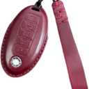 Leather Car Key Fob Cover for Nissan with Keychain, Premium Leather Full Protection Key Case for Rogue Altima Sentra Maxima Armada Pathfinder Murano fit 5 Buttons Smart Remote Key(Red)