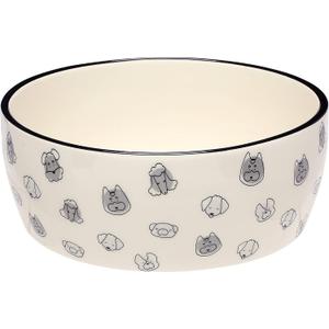 Pearhead Dog Faces Pattern Ceramic Pet Bowl, Holds 9 Cups, XL Water and Food Dish, Microwave and Dishwasher Safe, Large