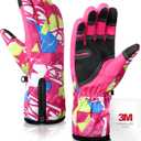 krosa 5-Layer Winter Gloves for Men & Women Made with 3M Thinsulate, -10 Waterproof Work Gloves for Cold Weather, Snow Ski Gloves with 10 Touchscreen Fingers (Large, Rose Doodle)