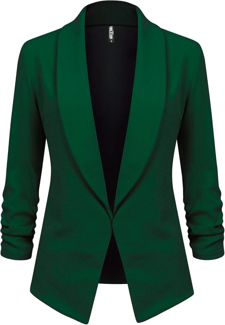Lock and Love Women 3/4 Sleeve Blazer Open Front Cardigan Jacket Work Office Blazer (Large)