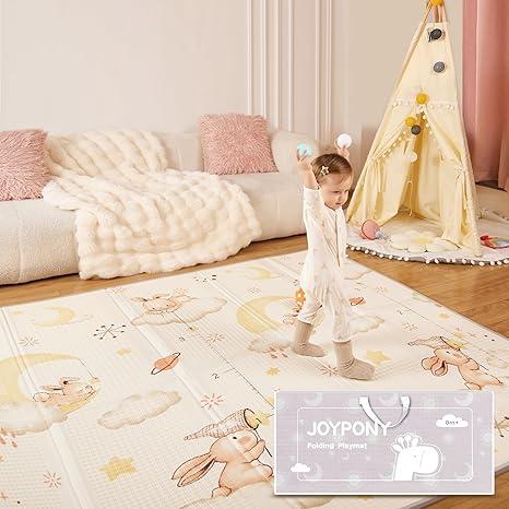 Baby Play Mat 79x71x0.6 inches, Fabric Cloth Surface Extra Large & Thick Foldable Play Mats for Baby Girls Boys, Waterproof & Anti-Slip Portable Baby Floor Mat for Tummy Time with Travel Bag