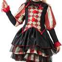 Clown Costume for Girls, Scary Jester Dress Set with Headpiece Socks Stickers Balloons for Kids Halloween Party
XS