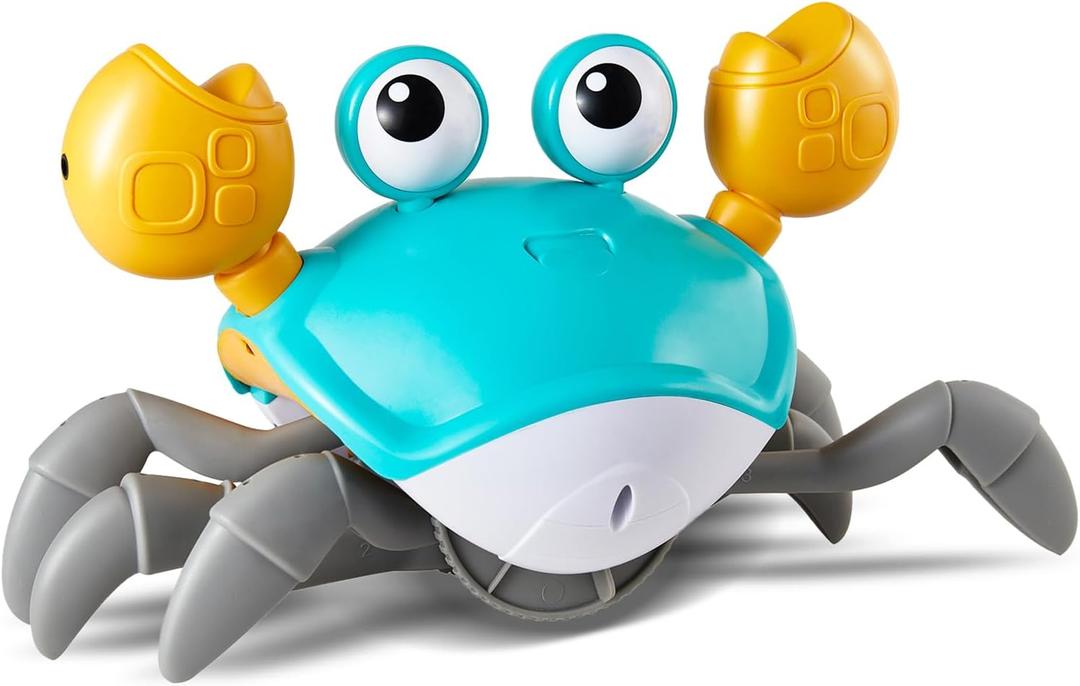 PintreeLand Crawling Crab Baby Toys Upgrade Version - 3 Speed & Music Control, Infant Tummy Time Interactive Walking Toddler Toy for 3 4 5 6 7 8 9 10 11 12 Year Old Boys or Girls (Blue)