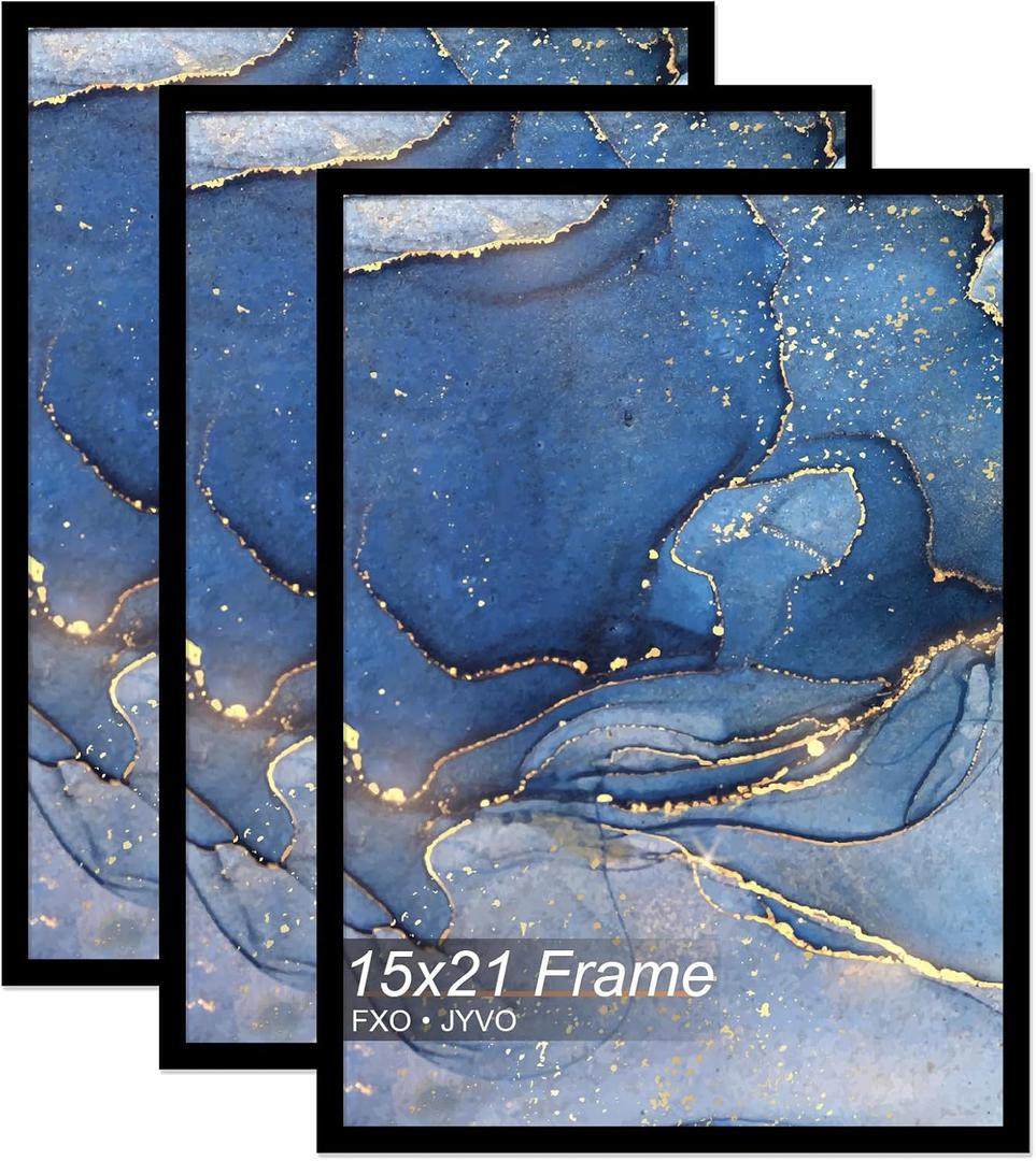 Fxojyvo 15x21 Picture Frame Set of 3, Black Frame for 15 x 21 Inch Picture Poster Photo, Light Weight and High Transparent 15 by 21 Frame for Wall - 3 Pack/Black/15 x21