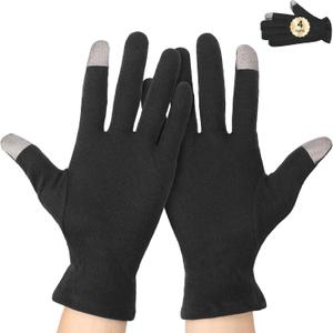 Segbeauty 8 Counts Elastic Touchscreen Black Sleeping Cotton Gloves Liners, 4 Pairs Hand Moisturizer Gloves with Elastic Band, Soft Sleeping Work Glove for Dry Hands Overnight Care Lotion Cotton Glove (Large)