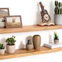 36" Rustic Elm Wood Floating Shelves, 8 Inch Deep Wall Shelves for Home Decor, Wall Mounted Floating Shelf with Invisible Bracket, Heavy-Duty Storage & Display Shelf for Living Room, Kitchen, Set of 2