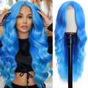 Colorful Queen Blue Wigs for Women 26 Inch Long Wavy Wig Glueless Lace Wig for Daily Party Use Halloween Cosplay