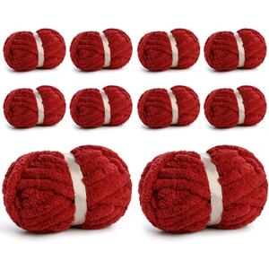 10 Pack Jumbo Chenille Yarn for Crocheting, #10 Super Bulky Baby Soft Yarn for Hand Knitting, 220 yds /70.5 oz Fluffy Chunky Knit Throw Blanket Yarn (Burgundy)