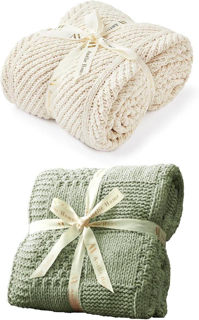 Amelie Home Soft Cozy Chenille Knit Throw Blanket