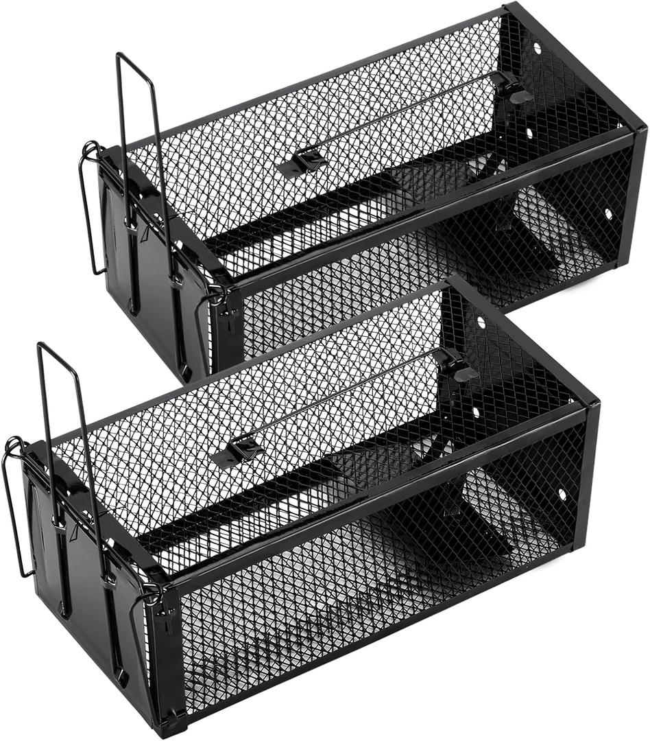 2 Pack Humane Rat Traps 12.5"x5.5"x4.5", Reusable Mouse Traps for Indoor/Outdoor Use, No-Kill Live Capture for Chipmunks, Squirrels, Rats, Mice