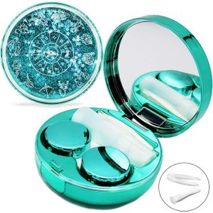 Contact Lens Case, Cute Travel Size Eye Colored Contacts Lenses Applicator Remover Tool Kit with Mirror Solution Bottle for Daily Outdoor (Green)