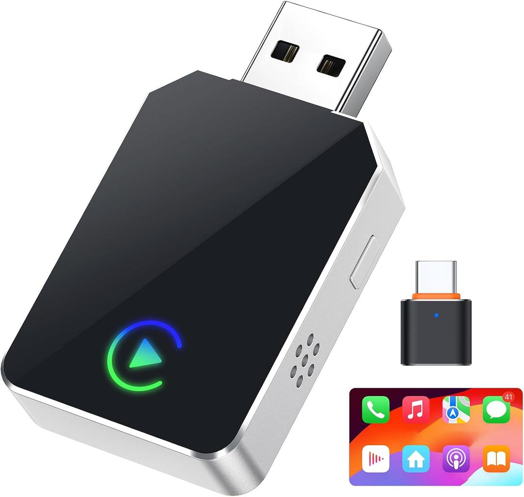 Wireless CarPlay Adapter for iPhone, 2026 Upgraded 2-in-1 Android Auto CarPlay Wireless Adapter, Convert Wired to Wireless, Fast & Stable, Plug & Play, Compatible with Factory Wired CarPlay Cars 2016+