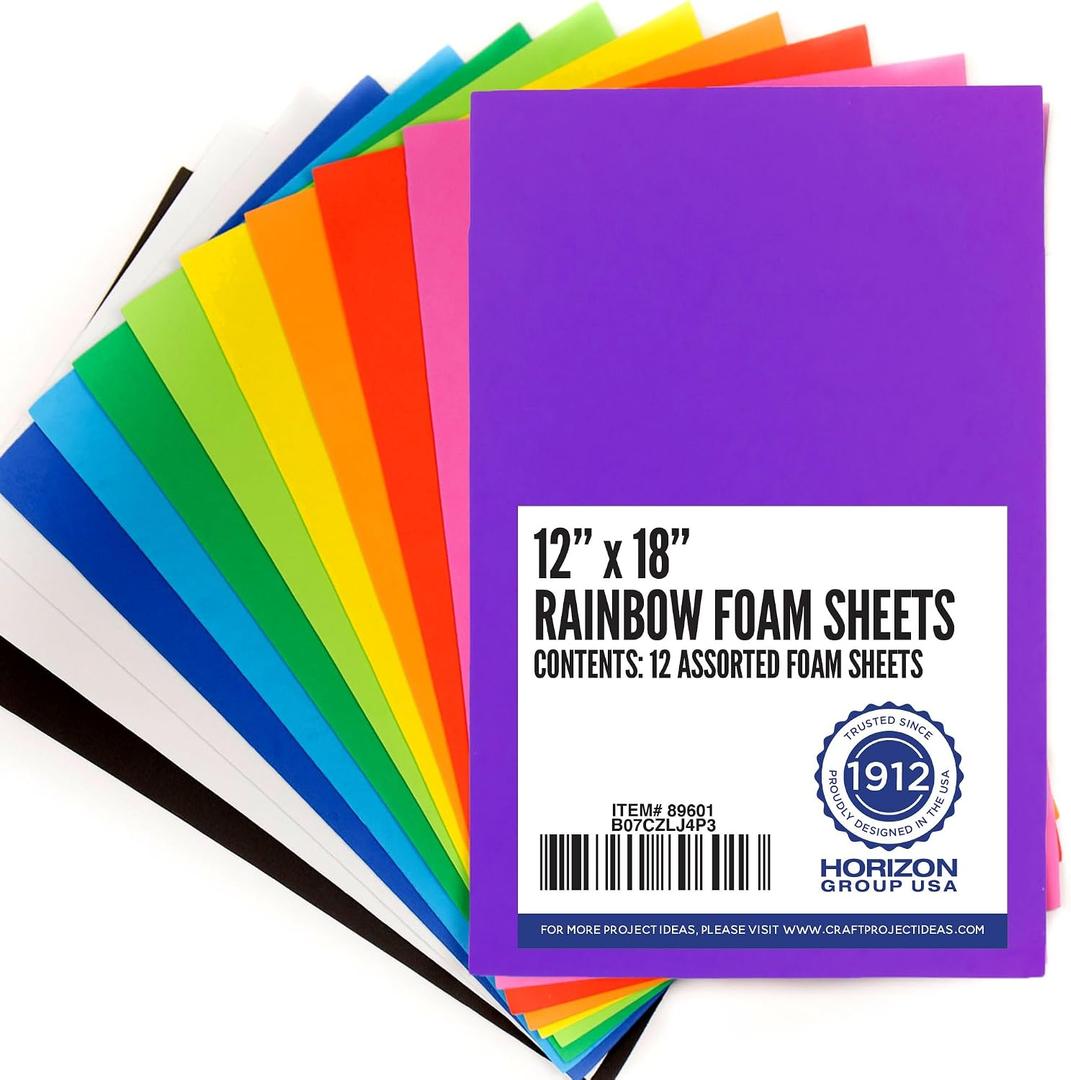 Horizon Group USA Rainbow Foam Sheets, 12" X 18", Pack of 12, Multi-Color