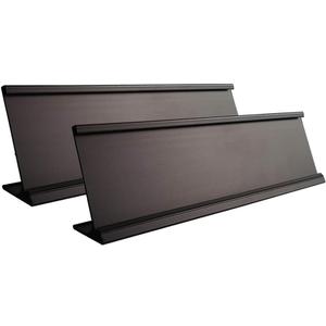 2" x 8" Aluminum Desk Name Plate Holder, Office Business Desk Sign Holder Desktop 2 Pack (Black)