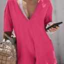 GTETKDE Rompers for Women Casual Workout Oversized Jumpsuits Athletic Loose Hot Shot Tee Romper with Pockets 2025 Clothes (XS)