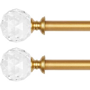 2 Pack 3/4 Inch Diameter Adjustable Curtain Metal Rod with Round Clear Acrylic Ball Finials86 to 120 Inch