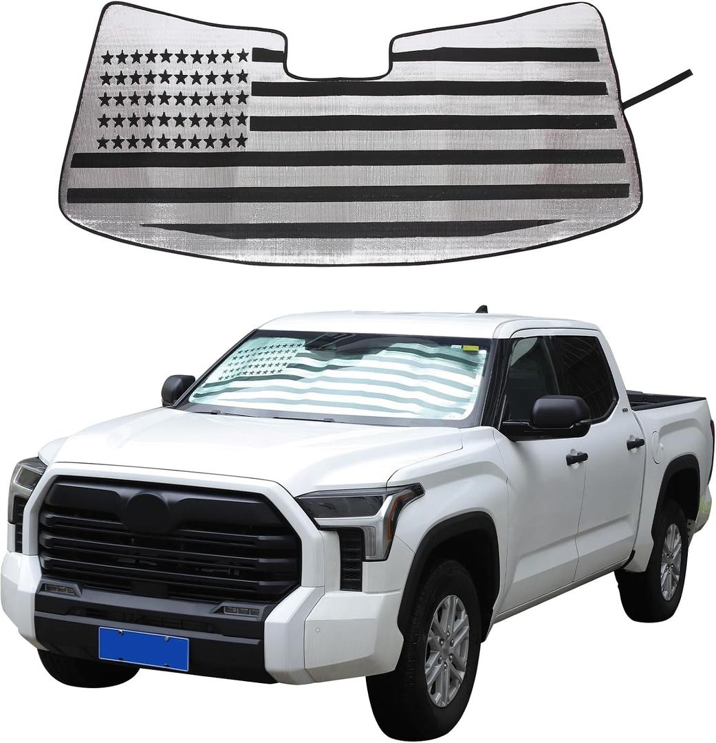 Car Front Windshield Sunshade Compatible with Toyota Tundra/Sequoia 2022-2026, Windshield Sunshades Foldable Reflective Sun Visor for UV Rays & Sun Heat Protection Car USA Flag Pattern Accessories