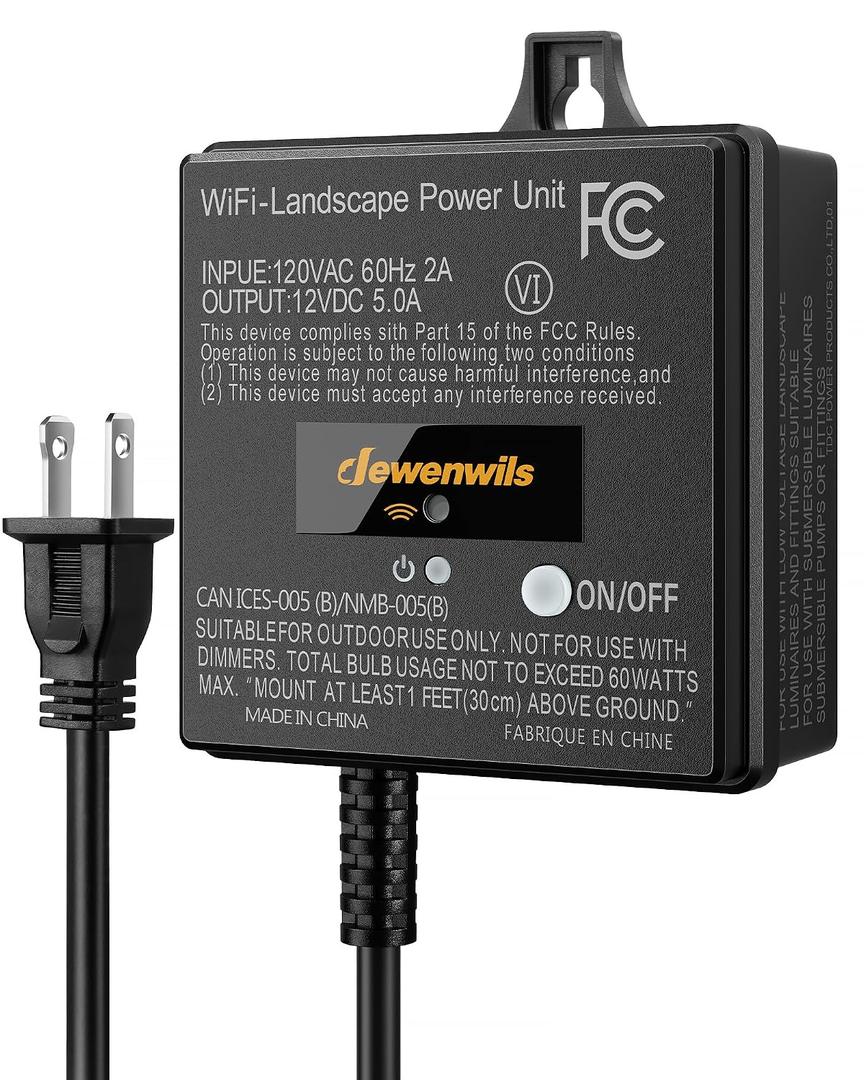 DEWENWILS 60W WiFi Low Voltage Transformer, 120V AC to 12V DC, Smart Outdoor Low Voltage Landscape Transformer with Timer, Work with Alexa & Google Home, Weatherproof for Landscape Lights