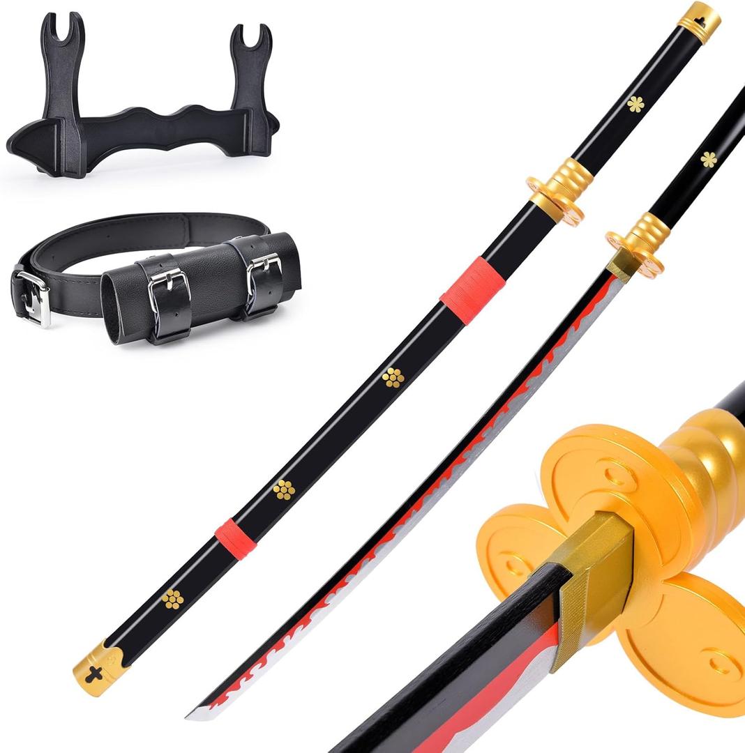 Anime Sword 41 inch, Zoro/wado ichimonji/Anime Original Texture, for Role-Playing and Collection, with One Display Stand (Black and Yellow)