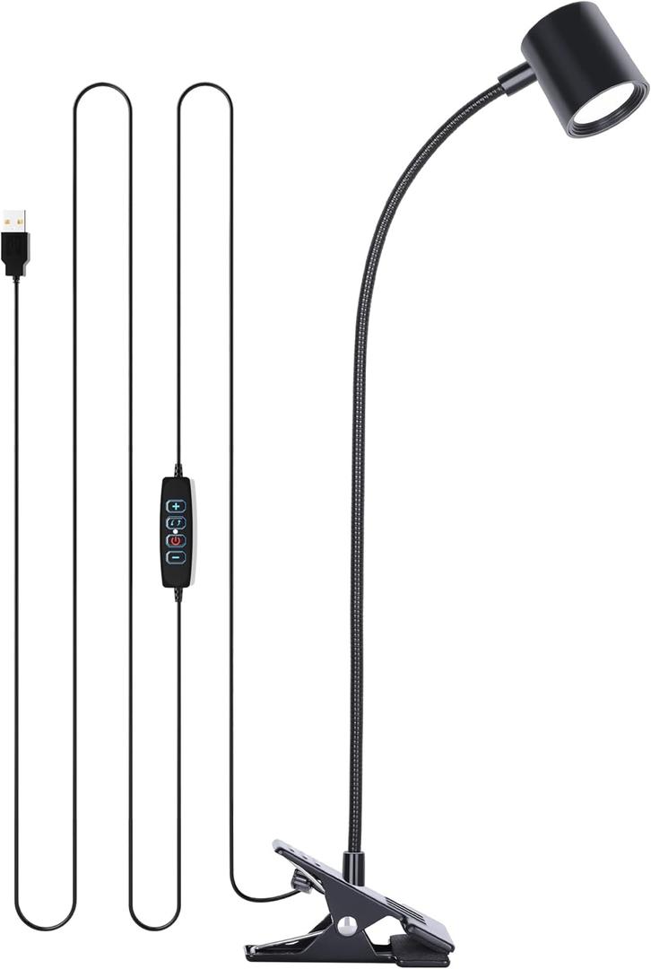 Dott Arts Desk Lamp,USB Clip On Light,Book Lights for Reading at Night,3 Color Modes,10 Brightness Clamp Lights,360 Gooseneck LED Reading Light for Books in Bed,Eye-Care for Home Office,Headboards