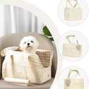 Dog Purse Carrier for Small Dogs Rabbit cat with Large Pockets, Cotton Bag, Dog Carrier Soft Sided, Collapsible Travel Puppy Carrier (Beige, 13.6" L x 6.5" W x 10" H)
