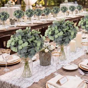 Tigeen 100 Pcs Artificial Eucalyptus Stems Tall 11.8 Inch Tall Faux Eucalyptus Branches Fake Greenery Plants Stems for Vase Home Party Wedding Decorations