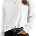 WIHOLL Womens Long Sleeve Shirts Fall Tops Casual Crewneck Loose with Pocket Trendy Clothes (White, M)
