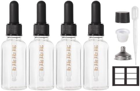 Pack of 4, StellaCare 4 Pcs, 1 ounce Dropper Bottle Glass Bottles with Dropper Small Glass Bottles with Lids Oil Dropper Bottle Travel